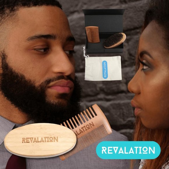 REVALATION Beard Grooming Growth Kit MENS GIFT SET Brush & Comb Wood Box - Picture 6 of 8